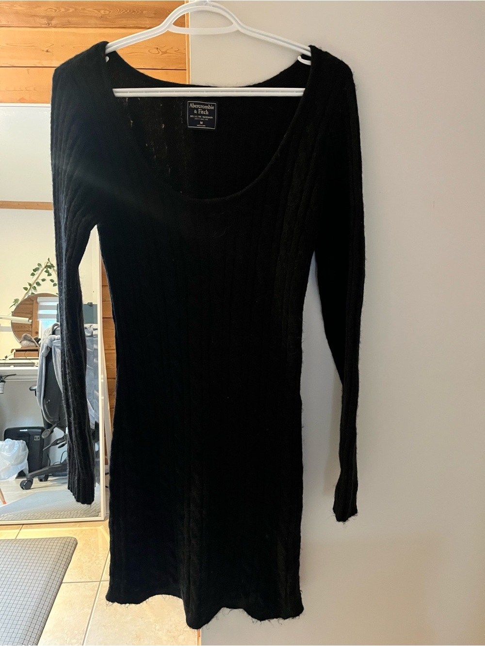 Abercrombie & Fitch Black Cable-Knit Long Sleeve Dress